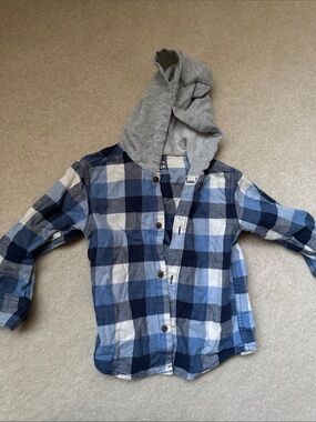 Carter's Blue & Gray Plaid Hooded Button-Down Shirt （2T）